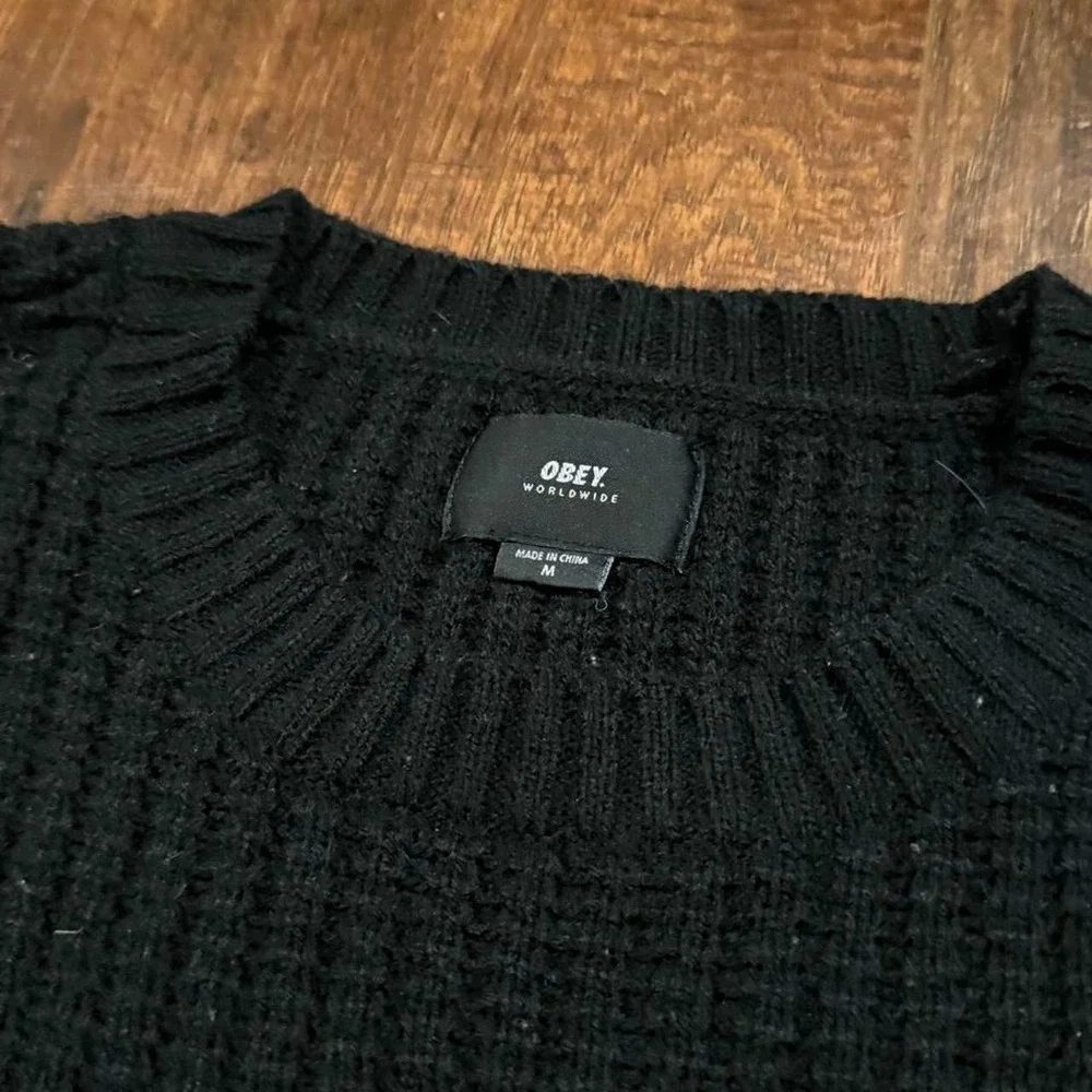 Obey black knit sweater white stripe Size Medium